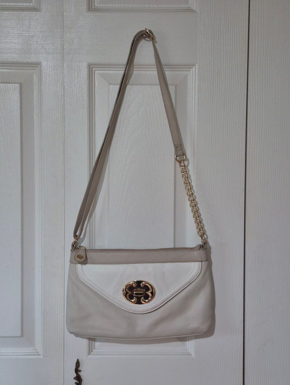 Emma Fox Vintage Leather White Envelope Crossbody Bag